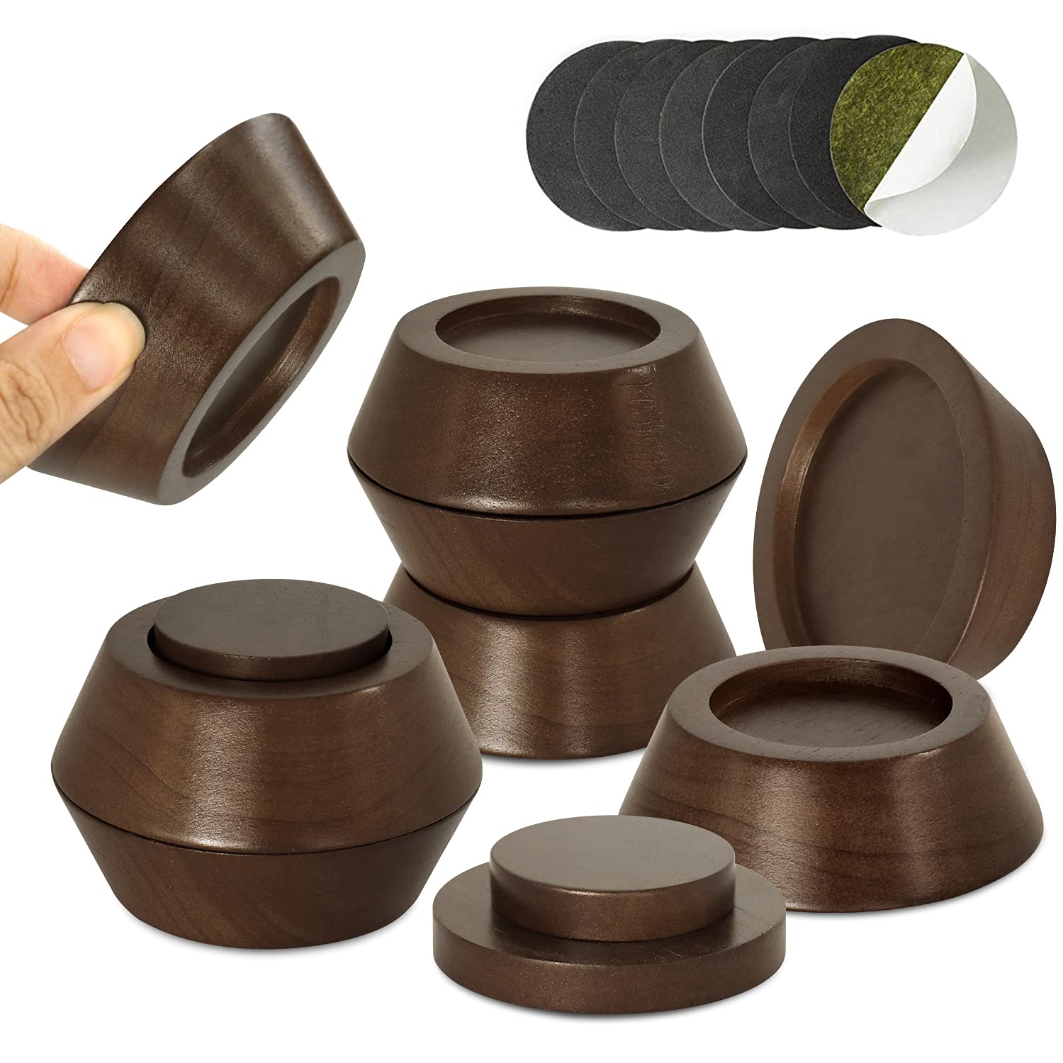 FASONLA Bed Risers, Furniture Risers (Set of 8) Lifts Height 1, 2, 3 or 4, Solid Natural Wood Risers, Non-Slip Recessed Hole to 