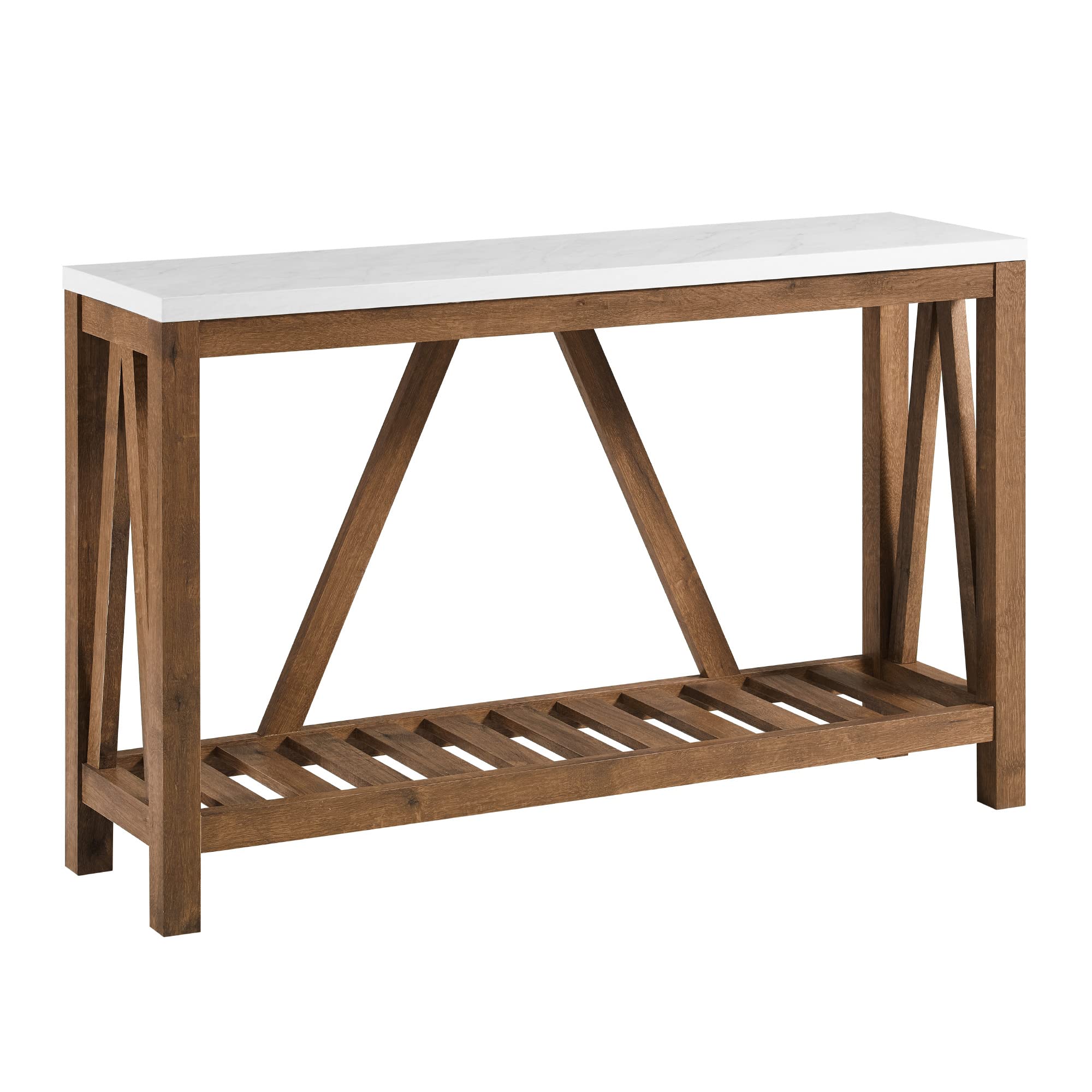 Walker Edison Modern Farmhouse Accent Entryway / Living Room End Table, 52 Inch, Color-Marble and Walnut