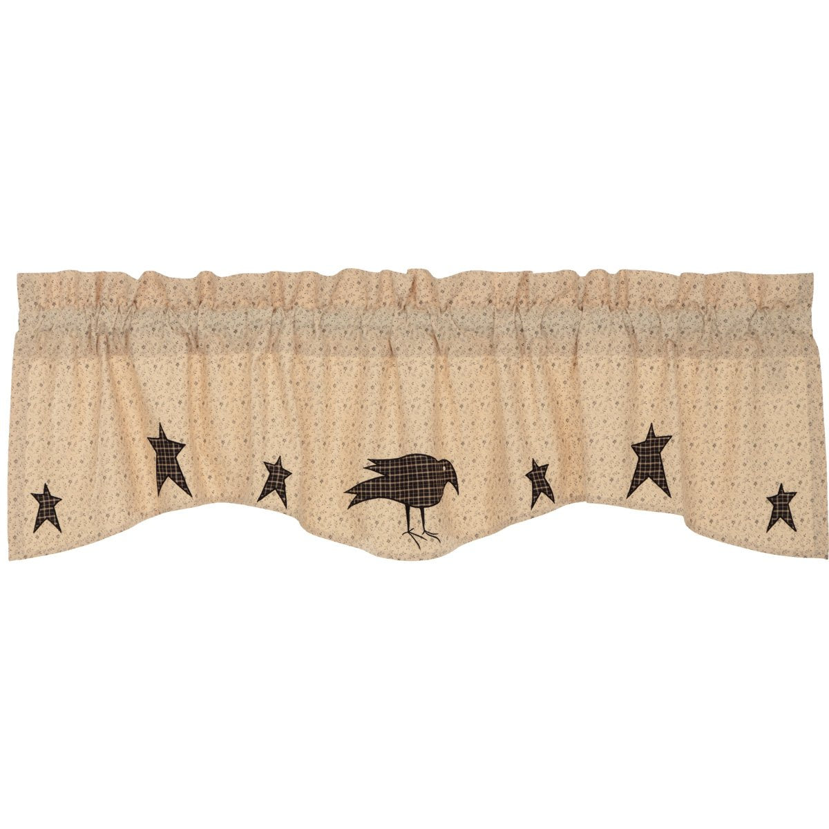 VHC Brands Kettle Grove Window Curtain, Applique Crow and Star Valance, Tan, 16x60