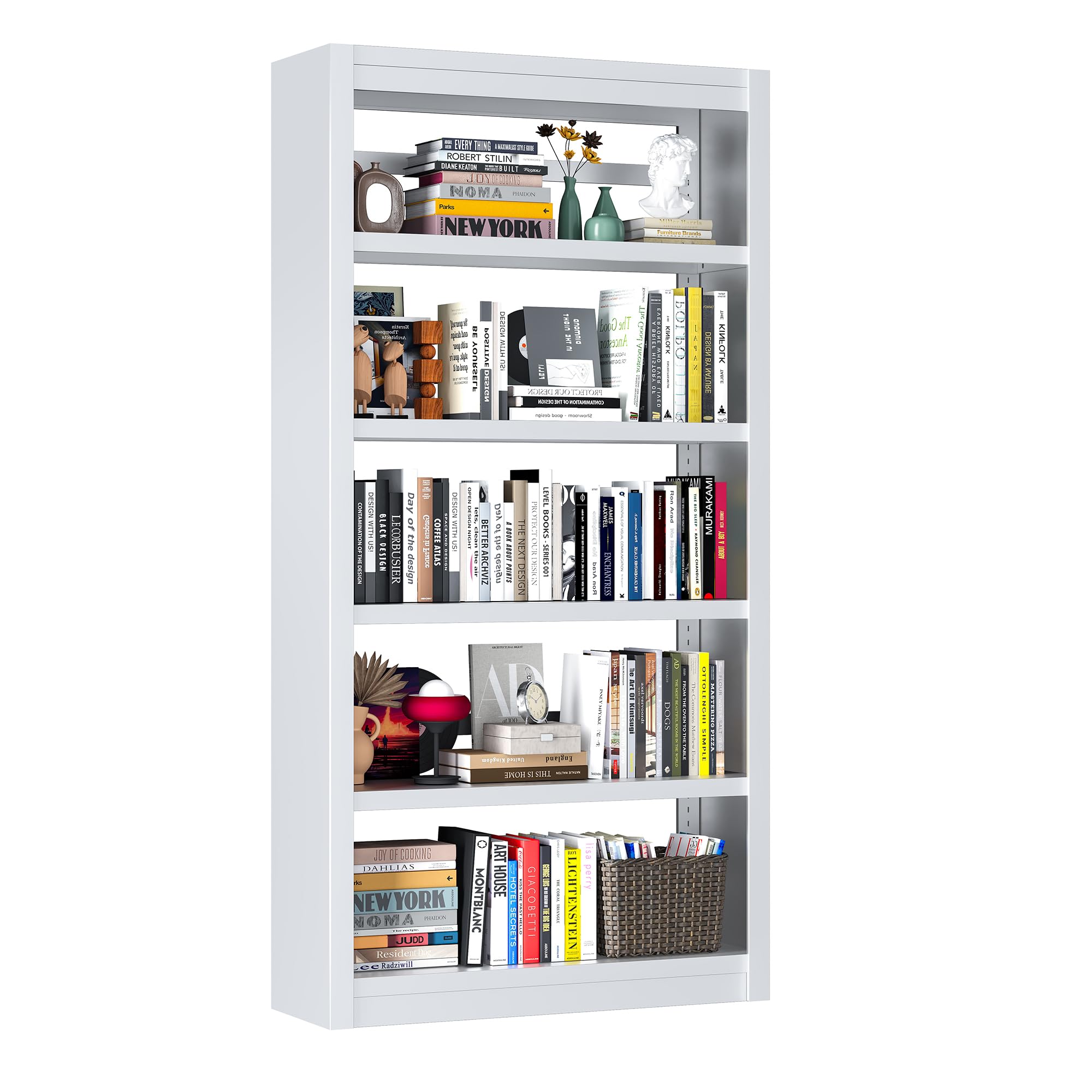 LyAosdFu Bookcase, 5-Shelf Industrial Bookshelf, Large Storage Space, Adjustable Bookshelves, Perfect for Living Room, Home Offi