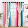 Stiio Kids Blackout Curtains 2 Panels, Star Cutout Ombre Stripe Rainbow Curtains Light Blocking Window Treatment for Girls Bedro