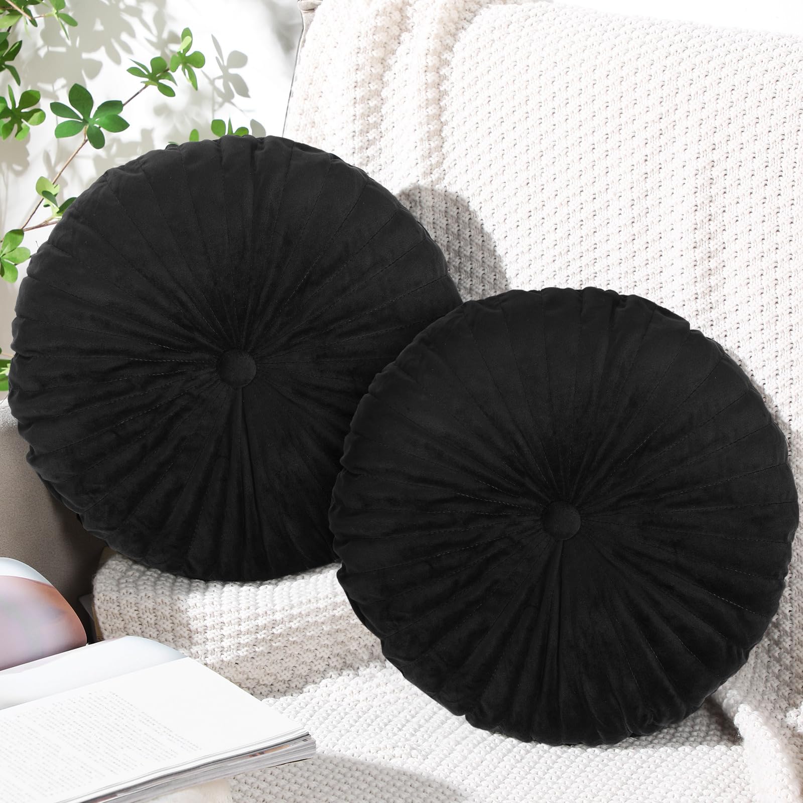 Namalu Round Throw Pillow 13.8 Inch Decorative Round Velvet Floor Pillows Small Pumpkin Throw Pillow Cushion for Living Room Sof
