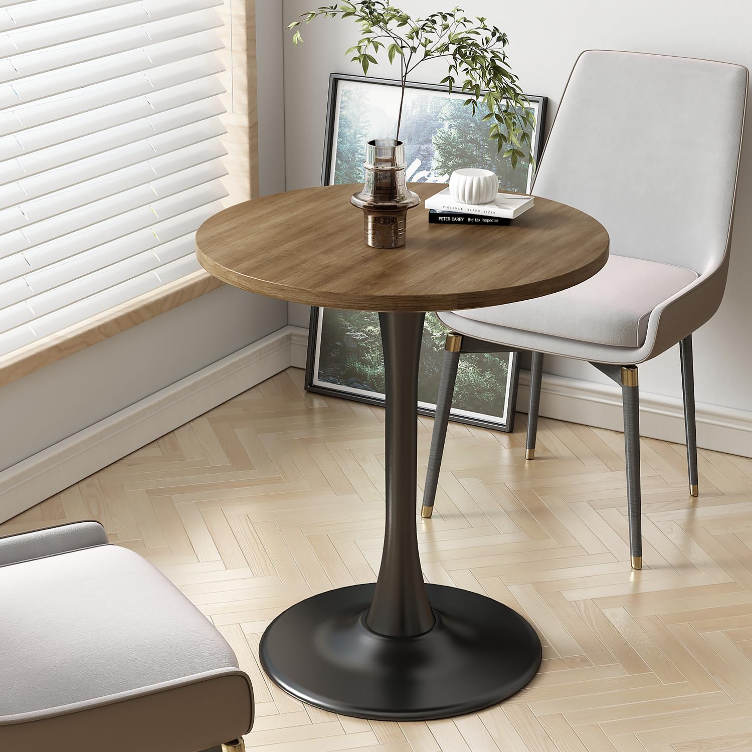 Kasinali Round Table Modern Dining Table Tulip Round Kitchen Table Mid Century Wooden Coffee Table for Living Room 24 inch