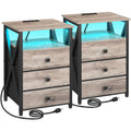 AMHANCIBLE Night Stand Set 2, LED Nightstand with Charging Station, End Side Tables with USB Port & Outlet, Bedside Table with 3