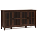 SIMPLIHOME Artisan SOLID WOOD 66 Inch Wide Contemporary Wide 4 Door Storage Cabinet in Russet Brown, For the Living Room, Entryw
