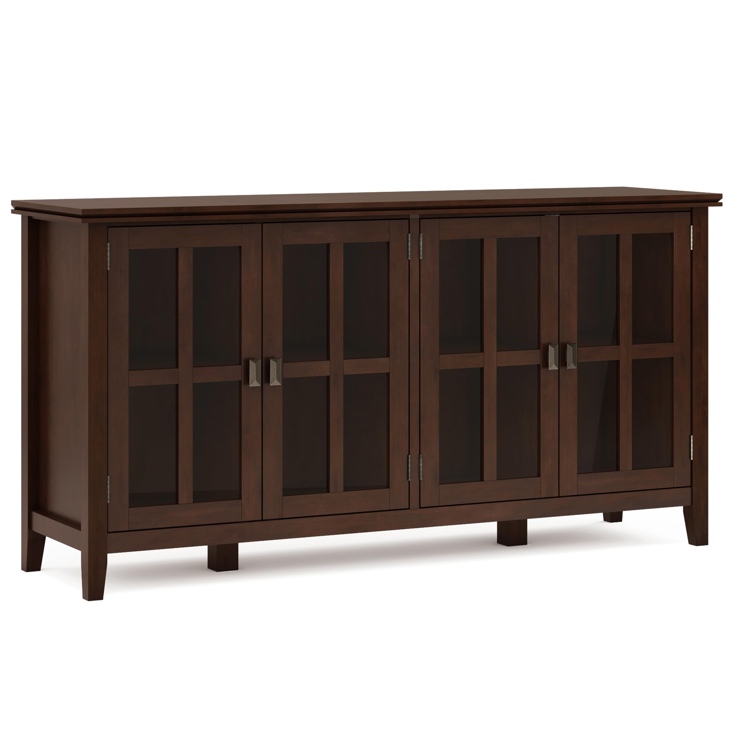 SIMPLIHOME Artisan SOLID WOOD 66 Inch Wide Contemporary Wide 4 Door Storage Cabinet in Russet Brown, For the Living Room, Entryw