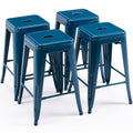 Vogue Furniture Direct 24 Bar Stools Backless Metal Barstools Indoor-Outdoor Counter Height Stools with Square Seat, Set of 4 (D