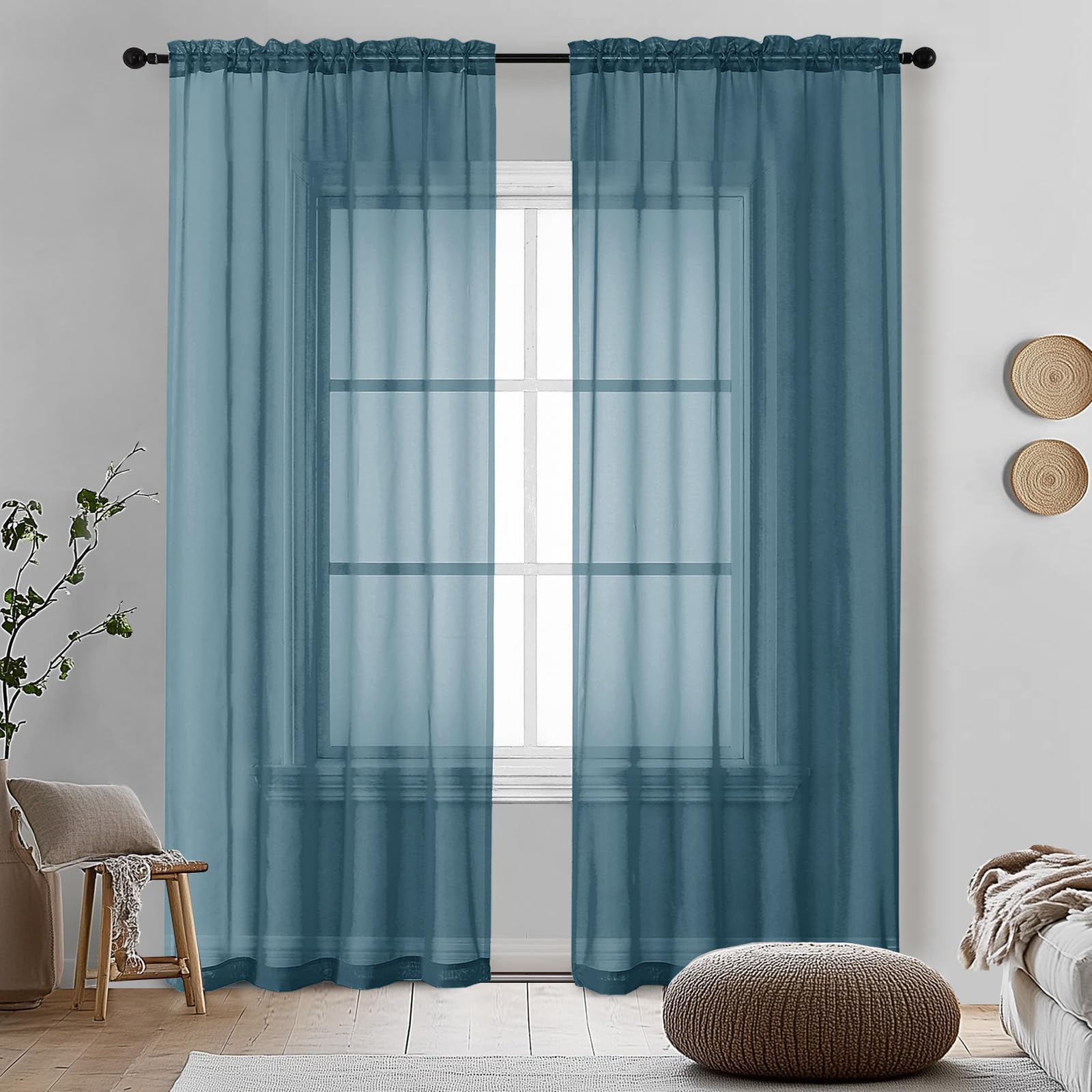 OVZME 2 Pieces Dusty Blue Sheer Curtains 84 inches Long-Lightweight Soft Window Treatment Panels for Master Room/Living Room, 2 