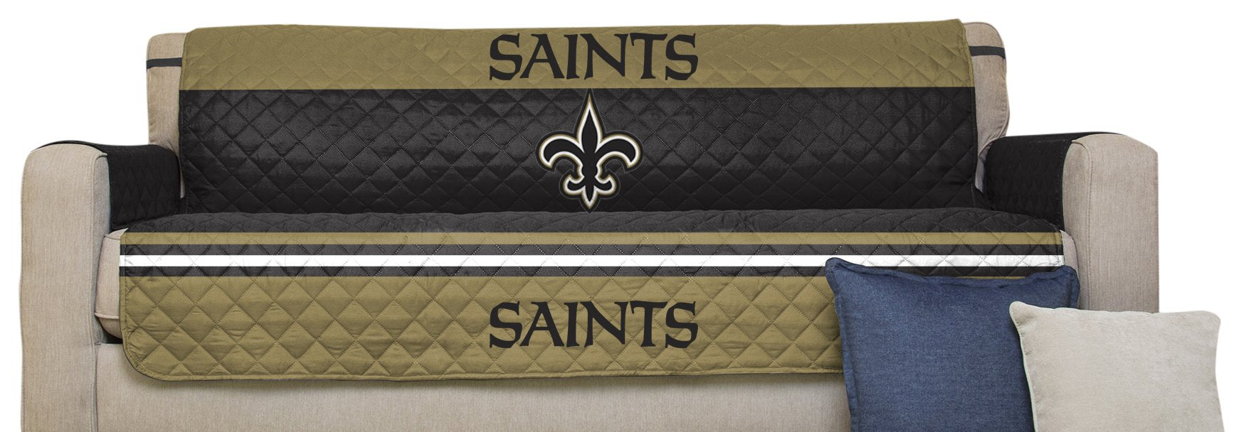 Pegasus Sports NFL New Orleans Saints Furniture Protector with Elastic Straps, Sofa, Black