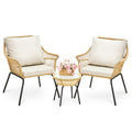 ONBRILL 3 Piece Patio Bistro Set, Small Patio Furniture Set, Outdoor Wicker Chairs Set, Outdoor Rattan Chairs & End Table, with 