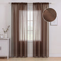 MIULEE Chocolate Brown Linen Textured Sheer Curtains 84 Inch Length 2 Panels Set for Bedroom/Living Room Semi Transparent Dark B