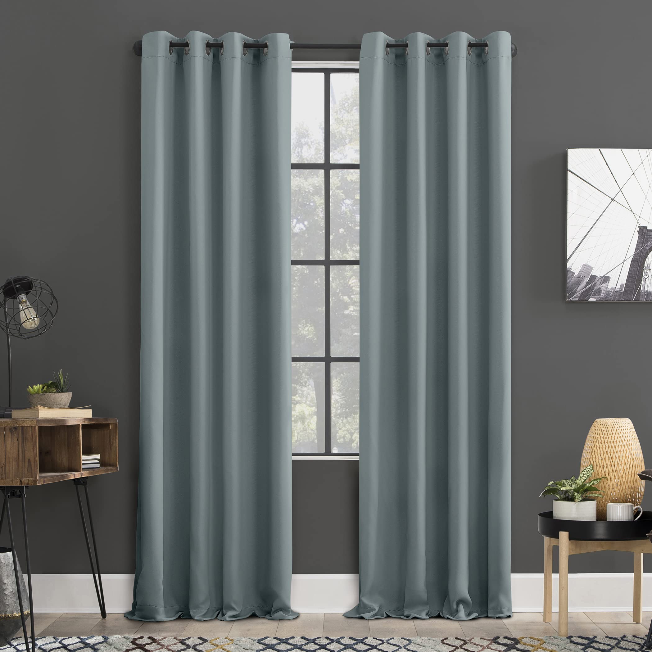 Sun Zero Soho 2-pack Blackout Energy Efficient Grommet Curtain Panel Pair, 54 x 63, Mineral