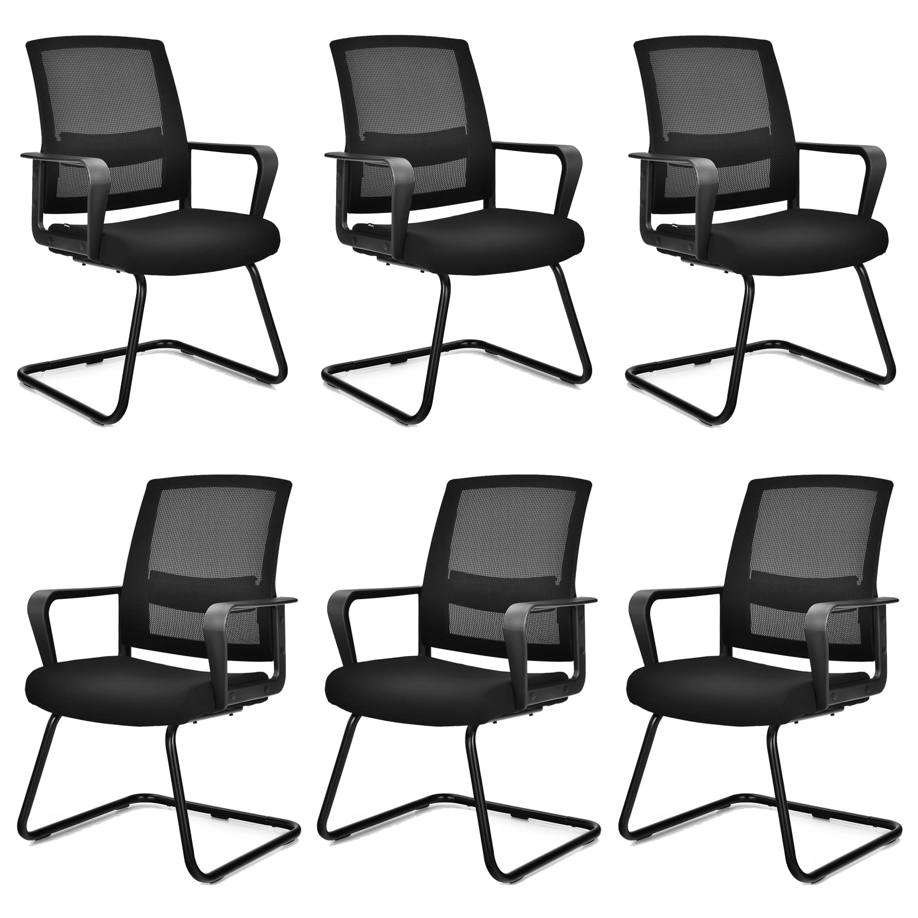 Tangkula Office Guest Chair Set of 6, Reception Chairs Conference Room Chairs with Adjustable Lumbar Support & Sled Base, Modern