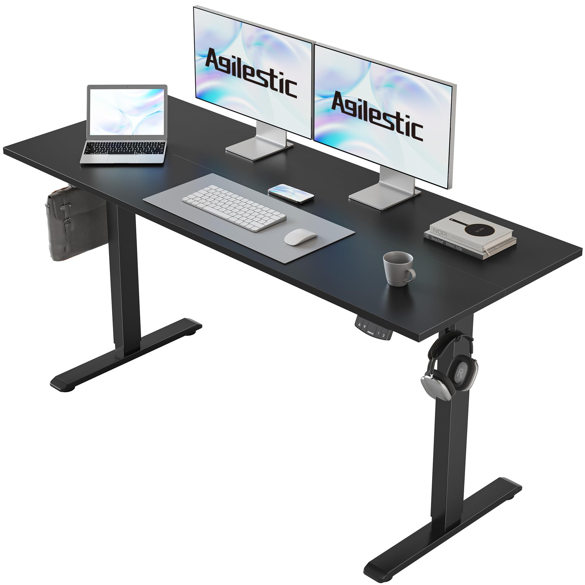 Agilestic Electric Standing Desk, 55 x 24 Inches Height Adjustable Desk, Sit Stand up Desk for Work Office Home, Ergonomic Risin