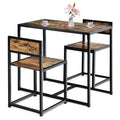 TANGZON 3-Piece Dining Table Set, Metal Frame Kitchen Table and 2 Chairs with Non-Slip Foot Pads, Space Saving Breakfast Bar Tab
