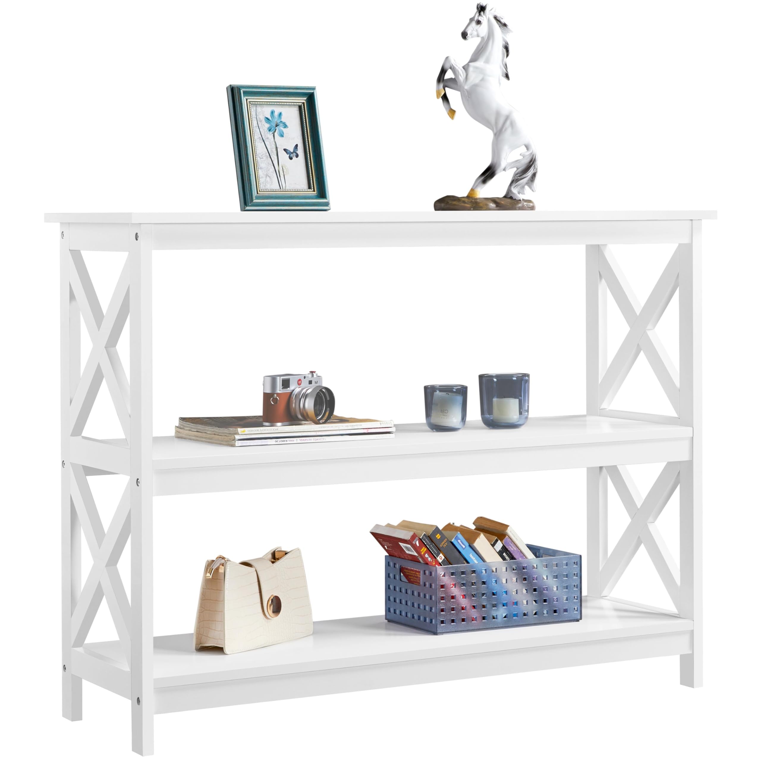 Yaheetech Console Table with 3 Storage Shelves, Entryway Table Sofa Side Table Narrow Long Bookshelf for Hallway Living Room, Ac