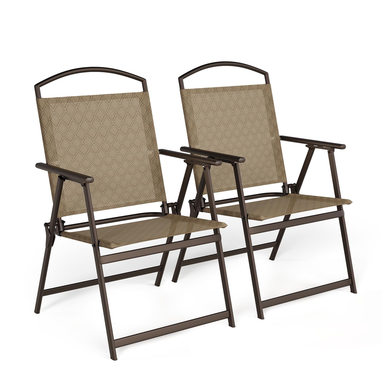 SWITTE Folding Patio Chairs Set of 2, Outdoor Dining Chairs with Armrests, Breathable Textilene & Steel Frame for Lawn, Garden, 