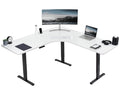 VIVO Electric Height Adjustable 71 x 71 inch Curved Corner Stand Up Desk, White Table Top, Black Frame, Memory Controller, L-Sha