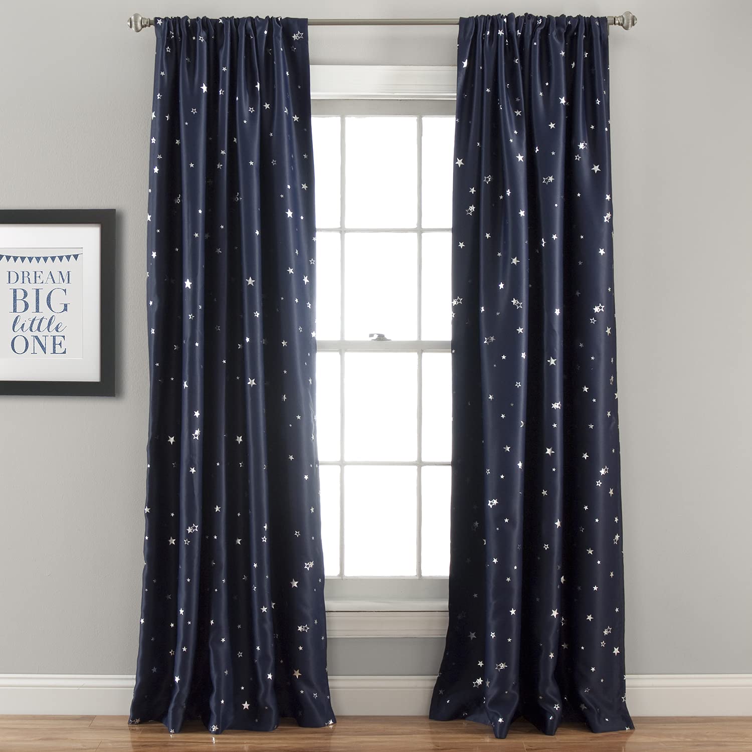 Lush Decor Star Blackout Window Curtain Panel Pair, 108 L x 52 W, Navy
