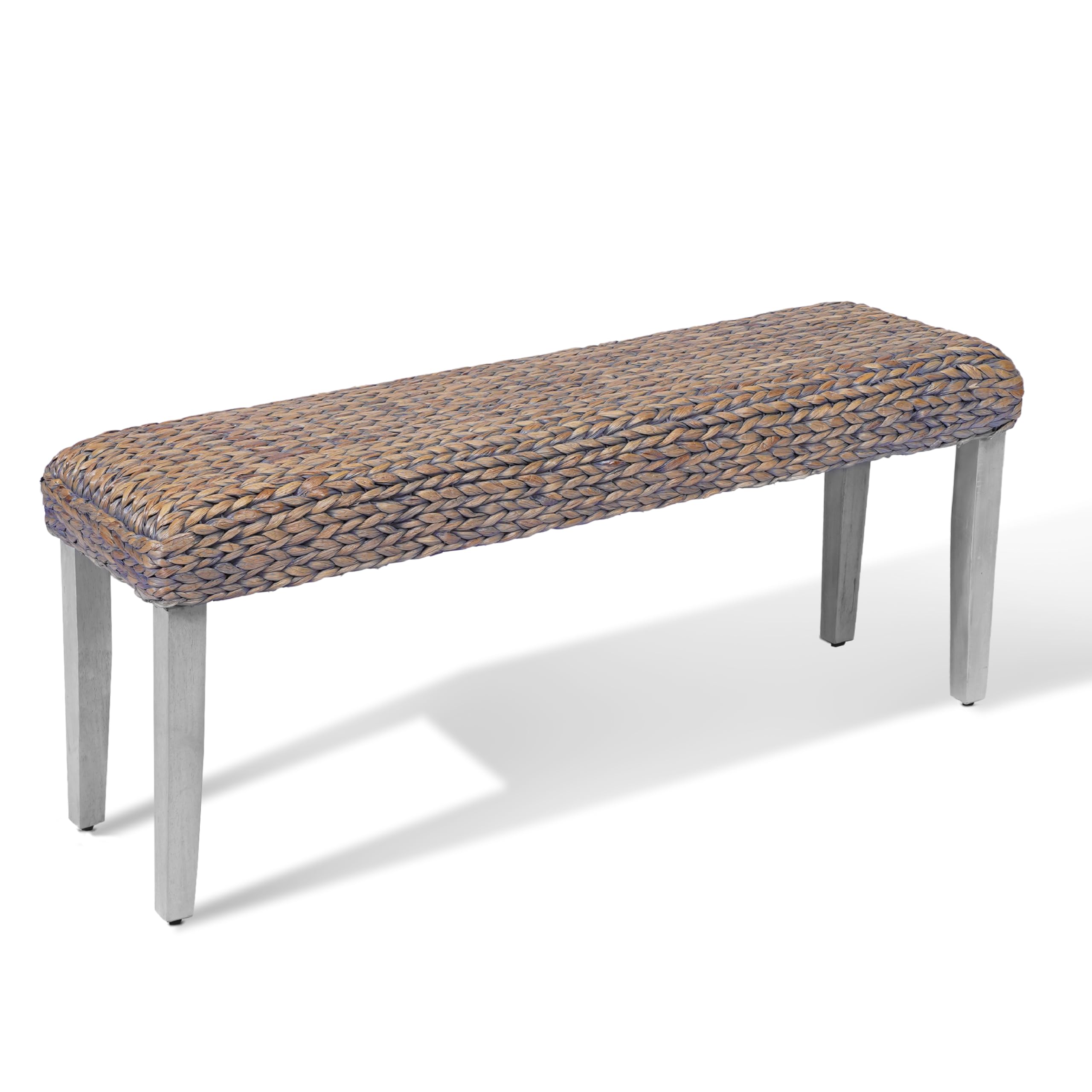 AV CONNECT Acacia Solid Wood Bench with Woven Water Hyacinth Seat, Entryway Bench, Wicker Benches Indoor for Hallway, End of Bed