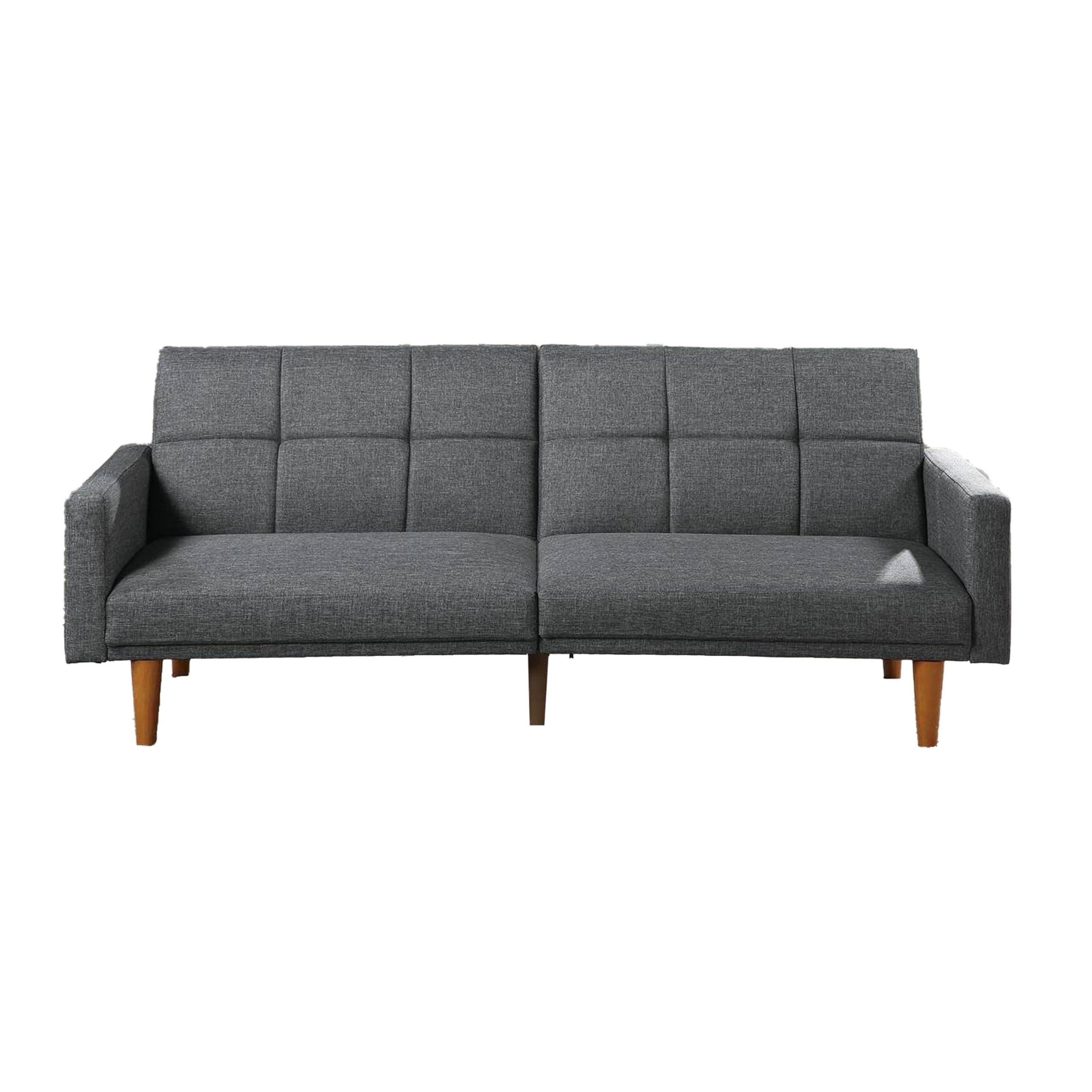 Benjara Fabric Adjustable Sofa with Square Tufted Back, Gray