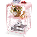 APEXCHASER Cute Kids Pink Nightstand,Metal Side Table,3 Tier End Table with Storage,Vintage Bedside Table,Girls Bedroom Furnitur