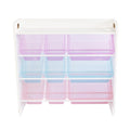 Humble Crew Unicorn Toy Storage Organizer with Shelf with 9 Plastic Storage Bins, White/Purple/Pink/Blue