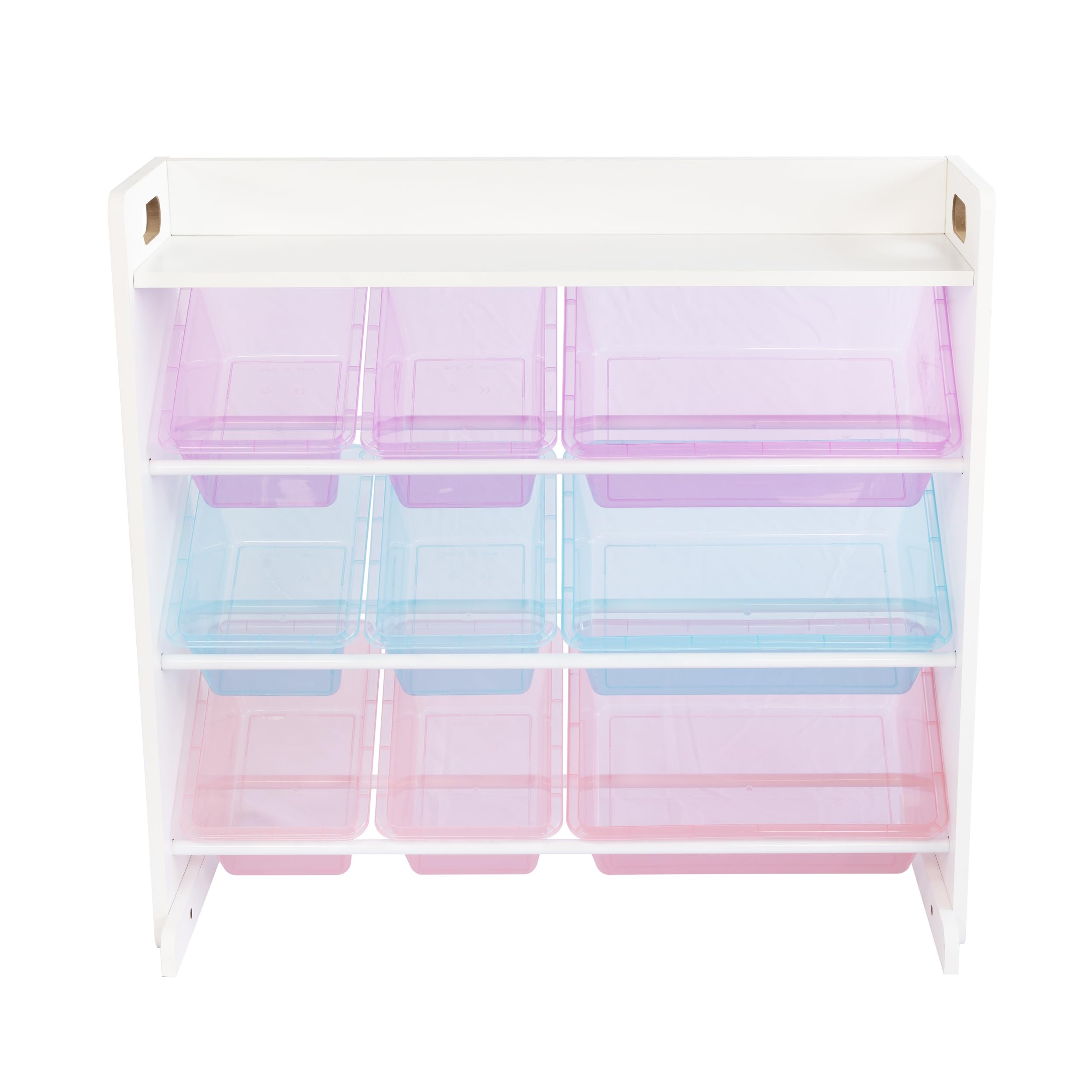 Humble Crew Unicorn Toy Storage Organizer with Shelf with 9 Plastic Storage Bins, White/Purple/Pink/Blue