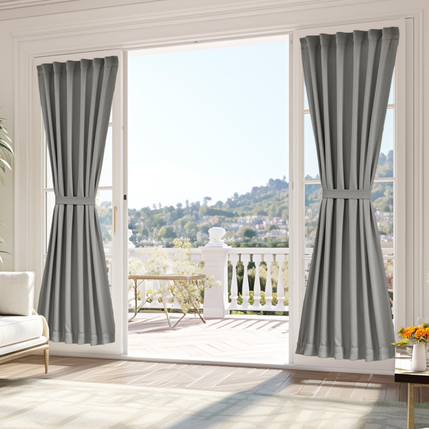 Vatge Dual Rod Pocket Side Door Window Curtains - French Door Curtain for Front Door, 1 Panel, W25 x L80, Silver Grey