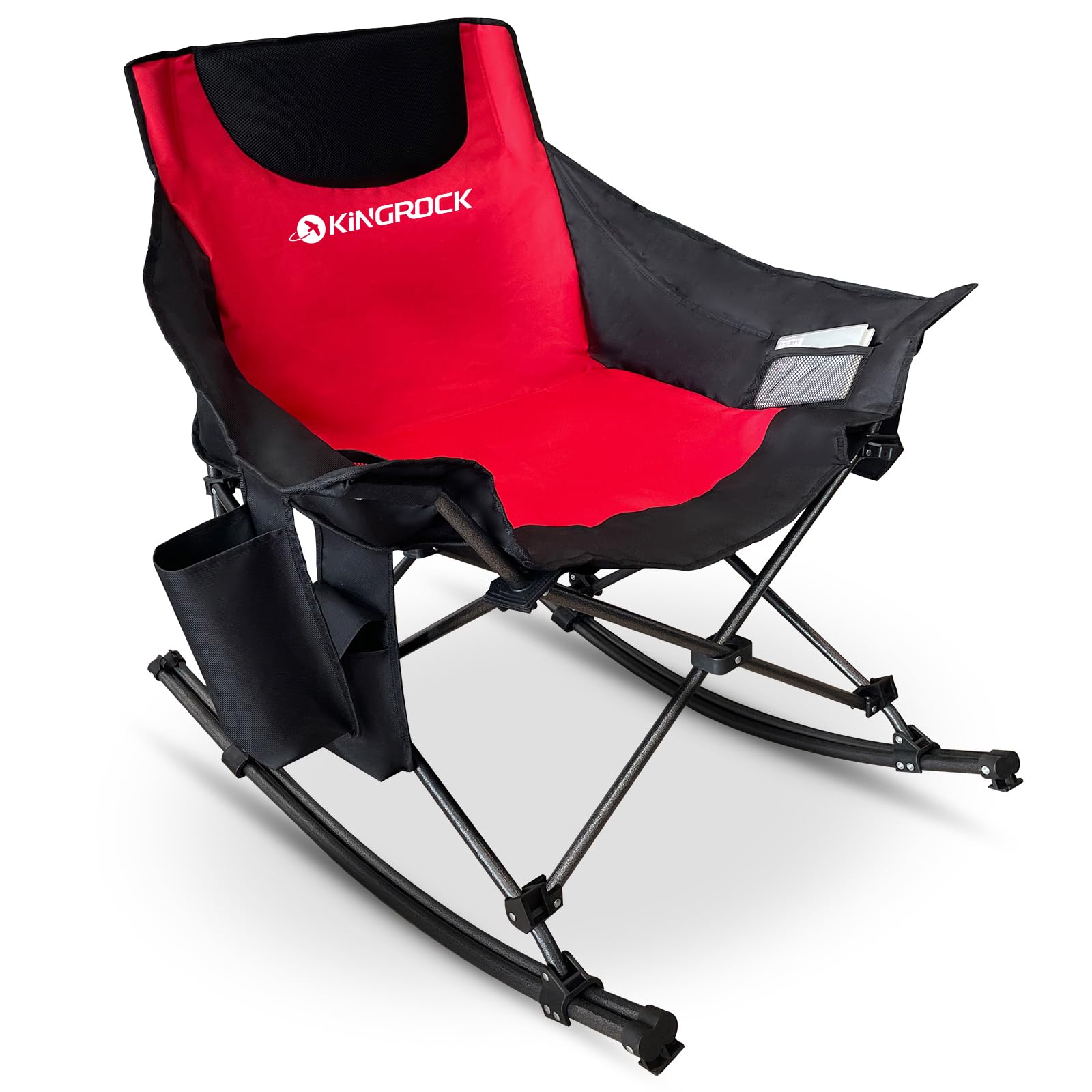 KINGROCK Oversized Rocking Camping Chair, Folding Camp Chairs with Pocket and Carry Bags, Rocking Camping Chairs for Adults with
