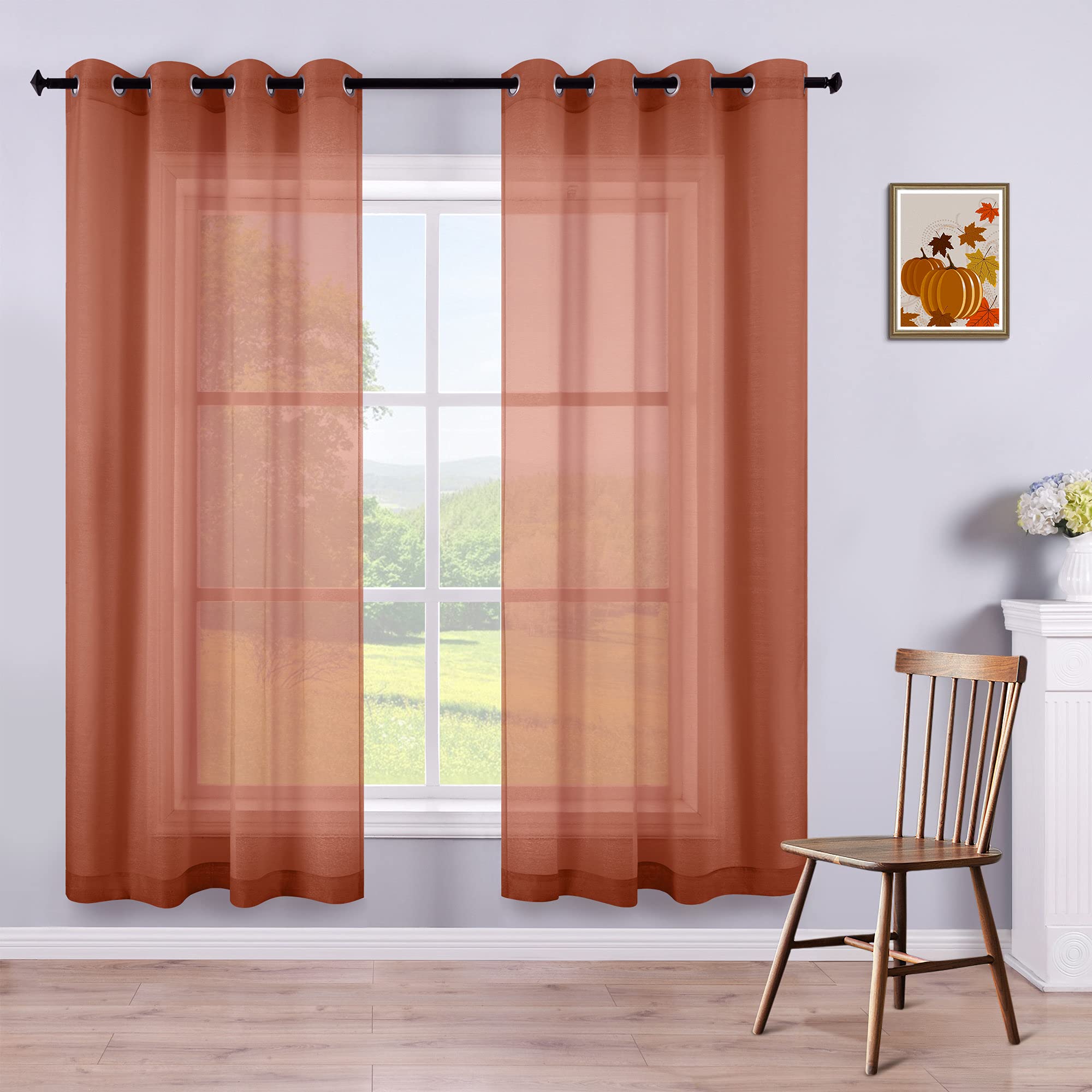 KOUFALL Rust Curtains 72 Inch Length for Living Room 2 Panels Sets Window Sheer Curtain Panels for Bedroom 52x72 Inches Long Ter