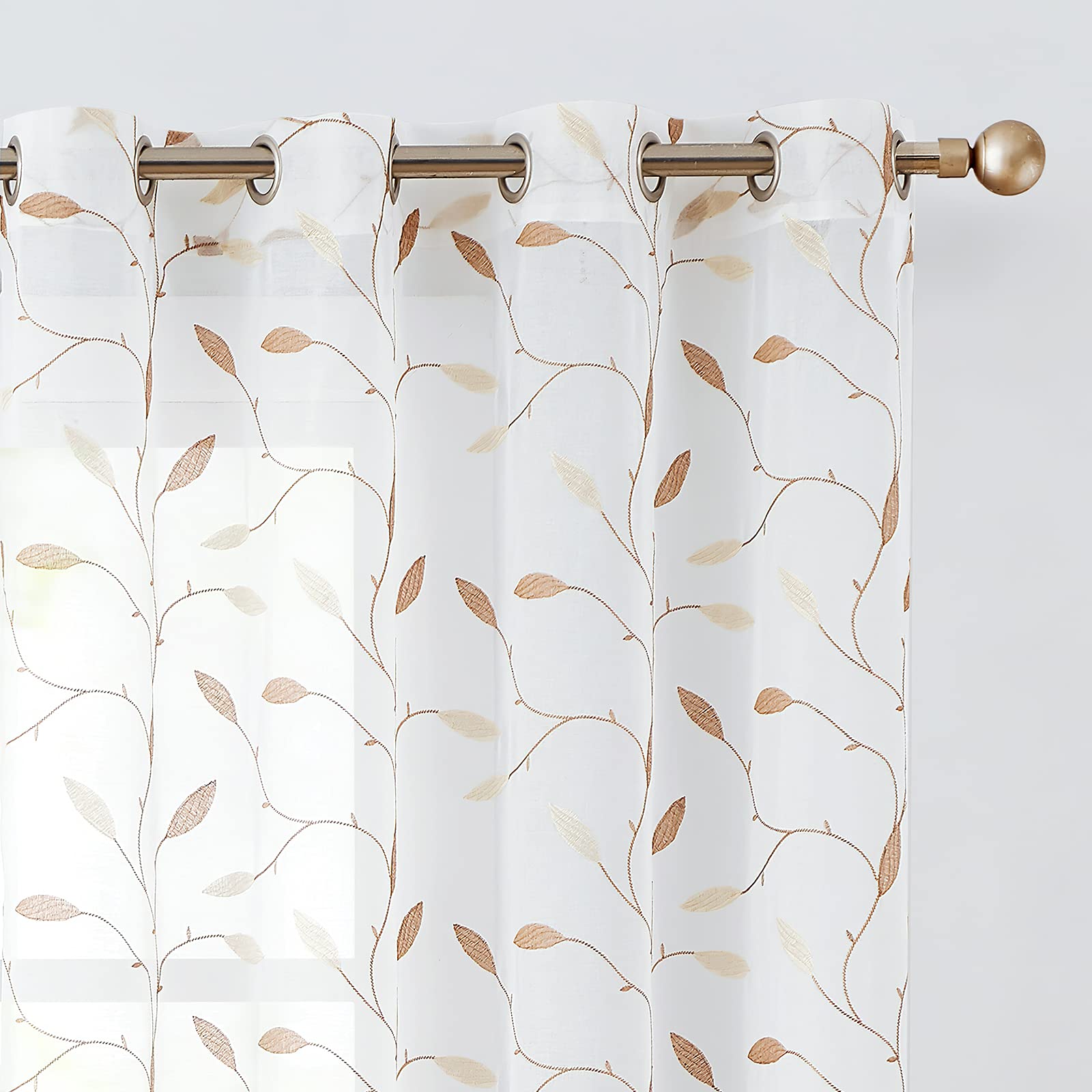 Lazzzy Embroidered Sheer Curtains Floral Leaf Voile Curtain for Living Room Bedroom Farmhouse White Sheer Drapes 84 Inches Lengt