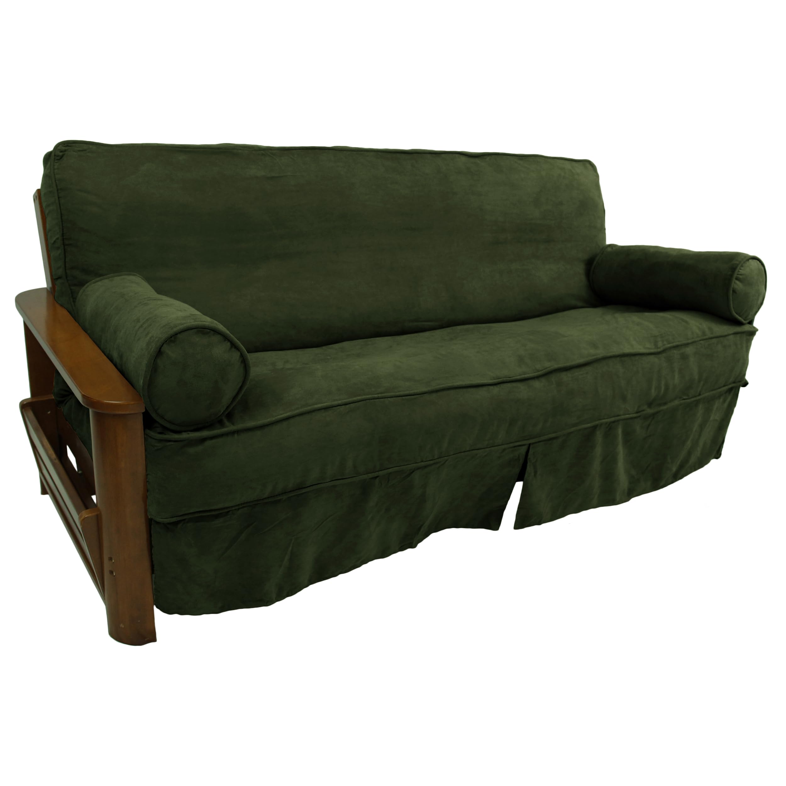 Blazing Needles Solid Microsuede Double Corded 8 to 9 Futon Slipcover Set with 2 Bolster Pillows (Set of 3), Full, Hunter Green