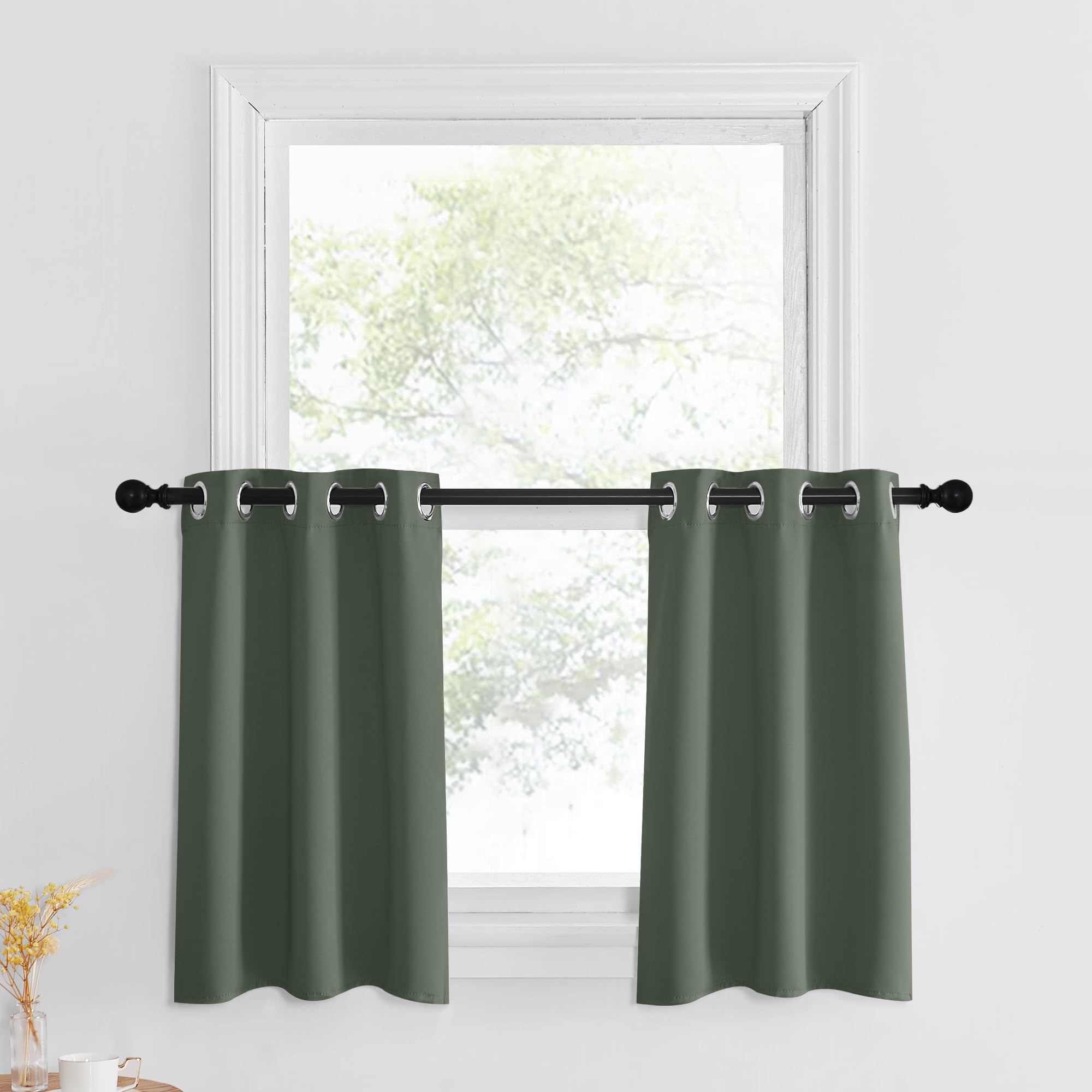 NICETOWN Kitchen Tier Curtains Privacy 24 inch Length Cafe Curtains Over Sink Short Grommet Top Cabinet Caravan Bathroom Small B