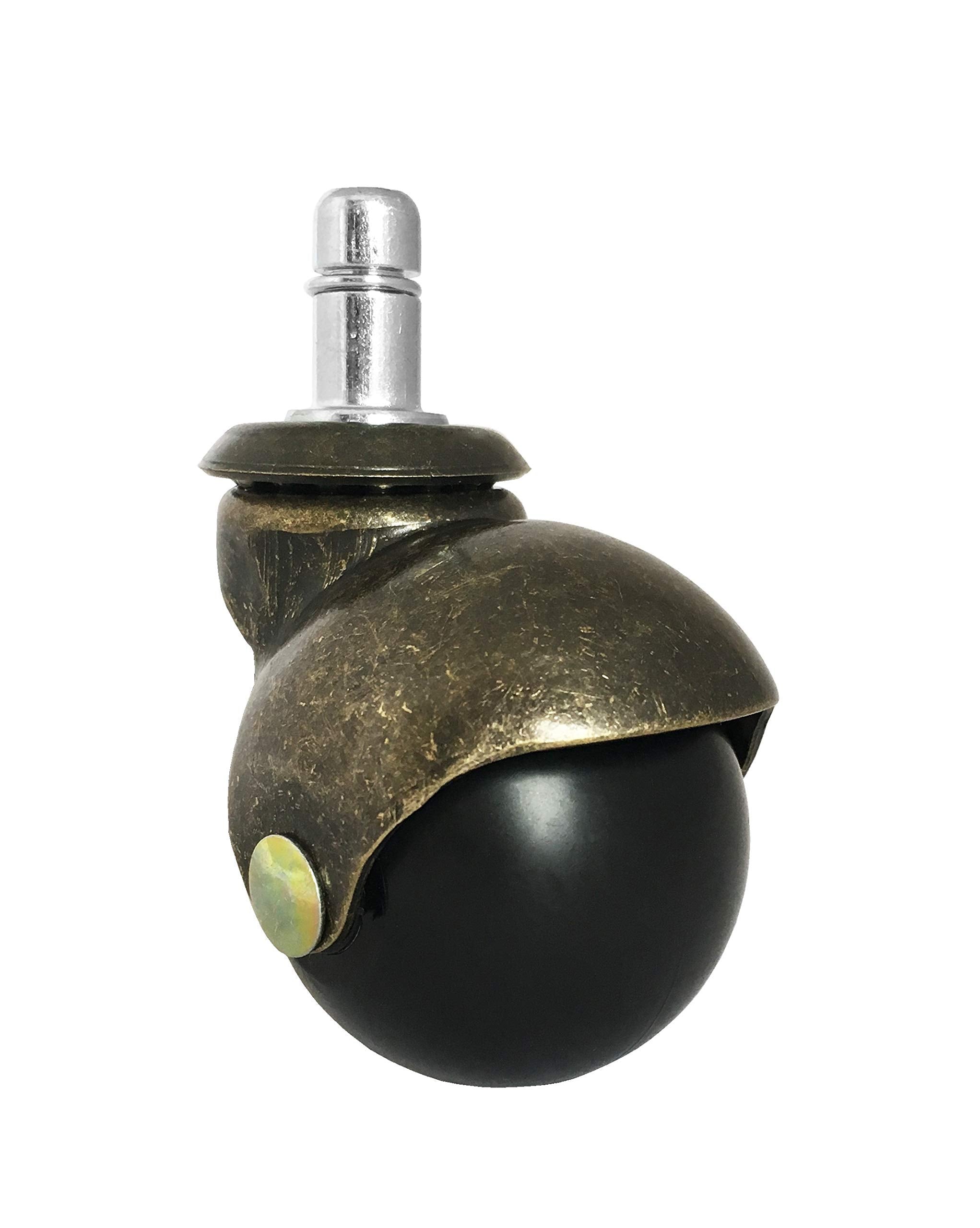 2 Antique Brass Ball Caster Wheel for Office, Executive, & Gaming Chairs w/ 7/16 x 7/8 Grip Ring Mounting Stem - Set of 5 - S535