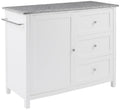 Crosley Furniture Soren Granite Top Rolling Kitchen Island Cart, Microwave Stand, Coffee Bar, with Shelves, White