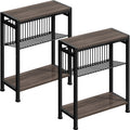 Homedawn Small Side Table Set of 2 for Small Space, 3-Tier Narrow End Tablewith Magazine Holder,Small Nightstand, Skinny Snack C