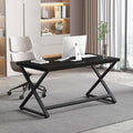 IBF Black Computer Desk, Simple Work Desk for Home Office, Industrial Writing Study Desk in Bedroom, Modern Wood Metal Pc Gaming