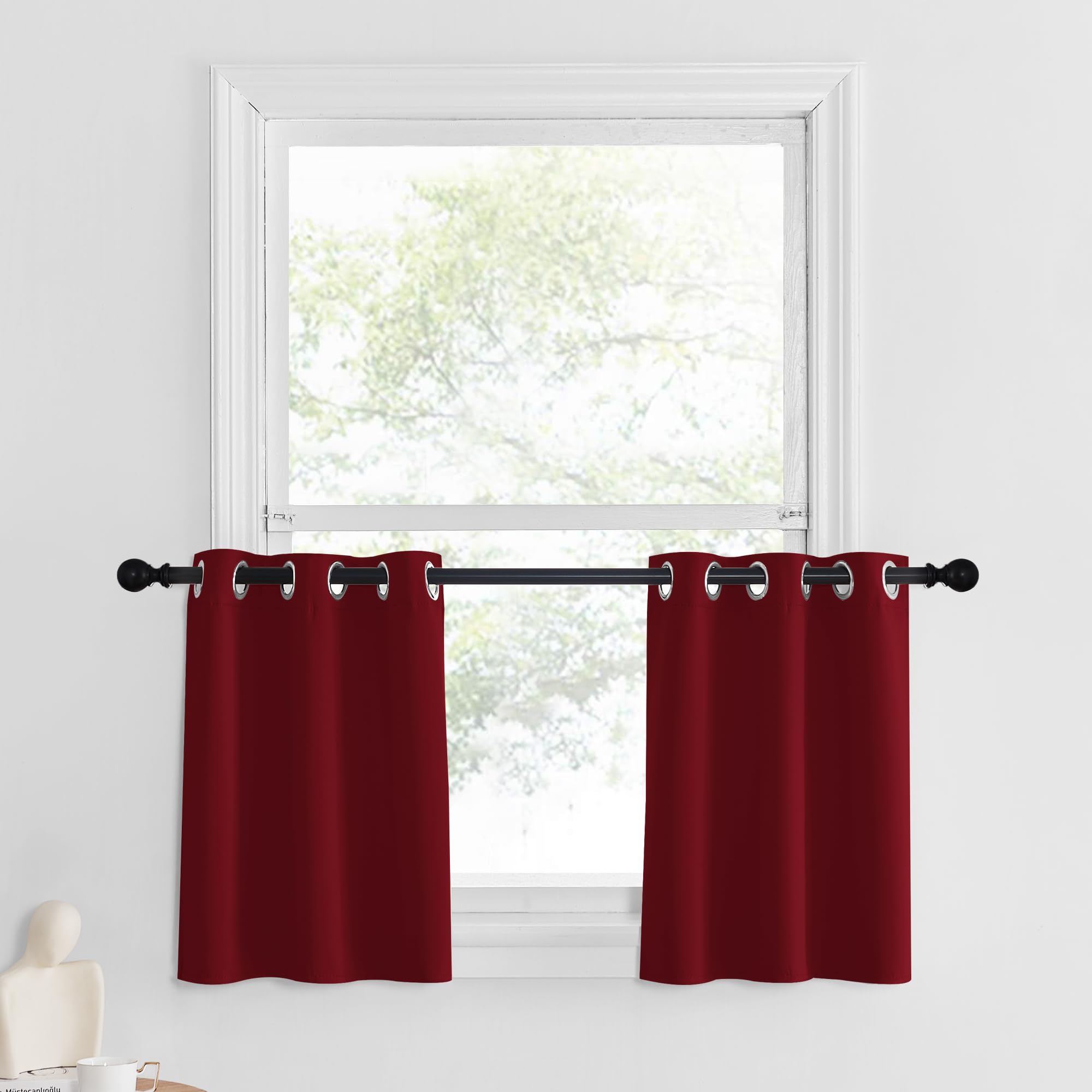 NICETOWN Burgundy Red Blackout Curtain Valances for Christmas, Thermal Insulated Short Grommet Curtain Panels, Small Half Window