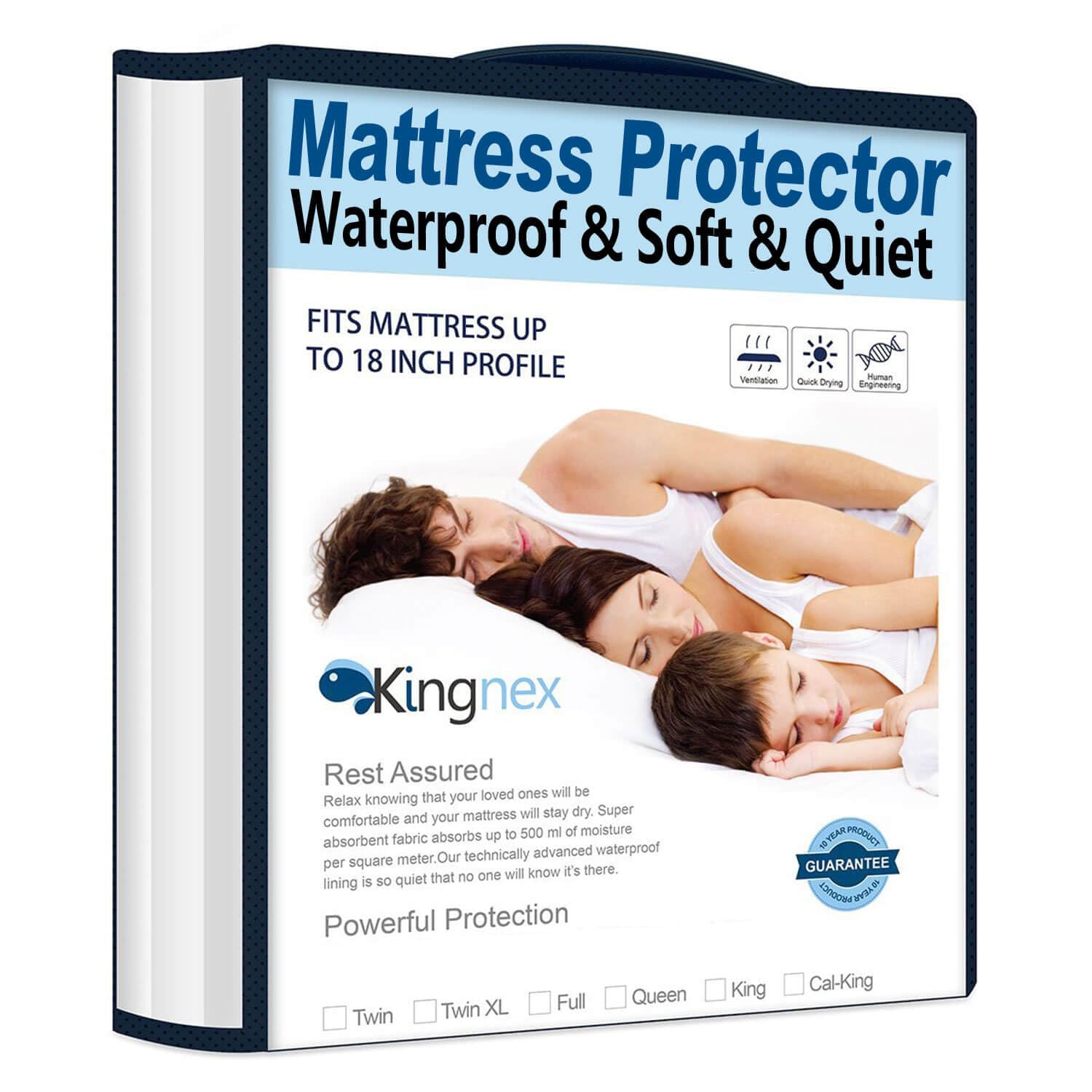 Kingnex Full Size Mattress Protector Waterproof Jersey Ultra Soft Noiseless Smooth Top Fitted Matressprotector Cover with Stretc