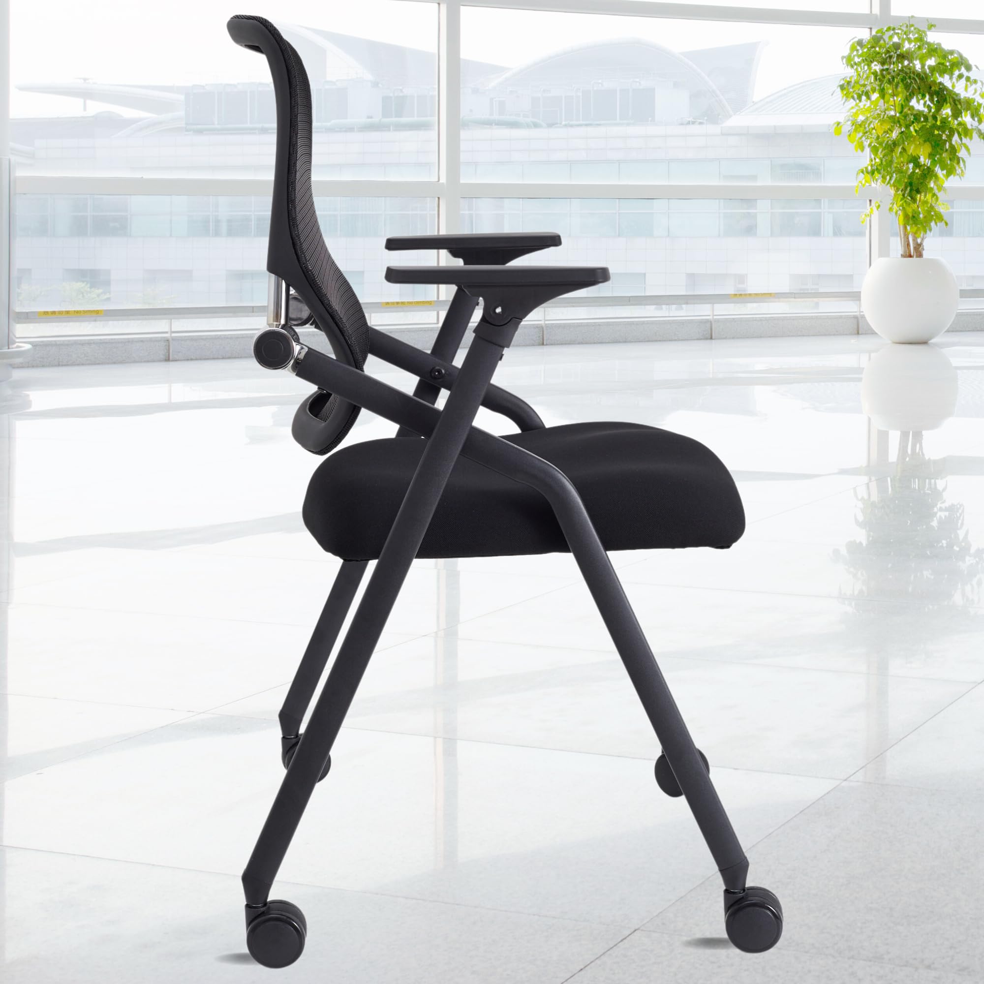 BROBRIYO 10 Pack Stackable & Foldable Conference Room Chairs with Lumbar Support, Armrest - Ergonomic Mesh Bouncing Back for Off