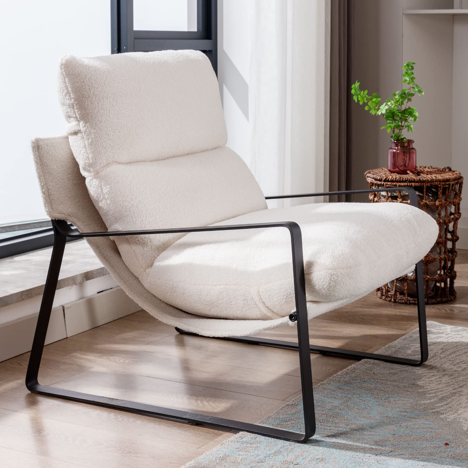 LukeAlon Modern Sherpa Accent Armchair, Upholstered Living Room Chair with Metal Base Thickened Cushion Single Sofa Chair Comfy 