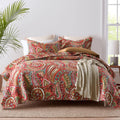 ENASAL Cotton Bedspread Quilt Sets, Reversible Bedding Coverlet Sets Comforter, Floral Paisley Bedspread (Red, King Size)
