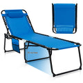 GYMAX Lounge Chairs for Outside, Extra High Folding Beach Tanning Lounger with Adjustable Backrest, Footrest & Removable Pillow,