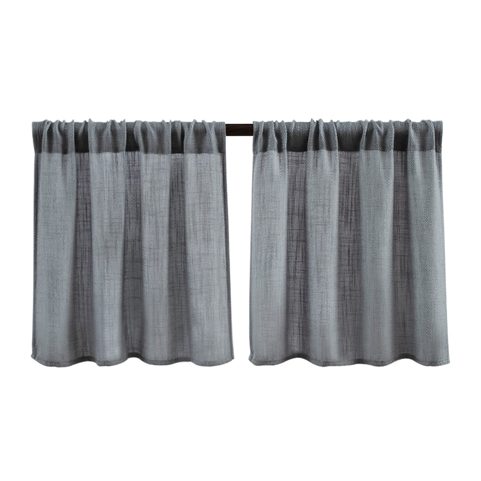 Valea Home Burlap Tier Curtains for Kitchen Rustic Rod Pocket Curtains for Short Window 24 inch Linen Cafe Curtains, Grey, Set o