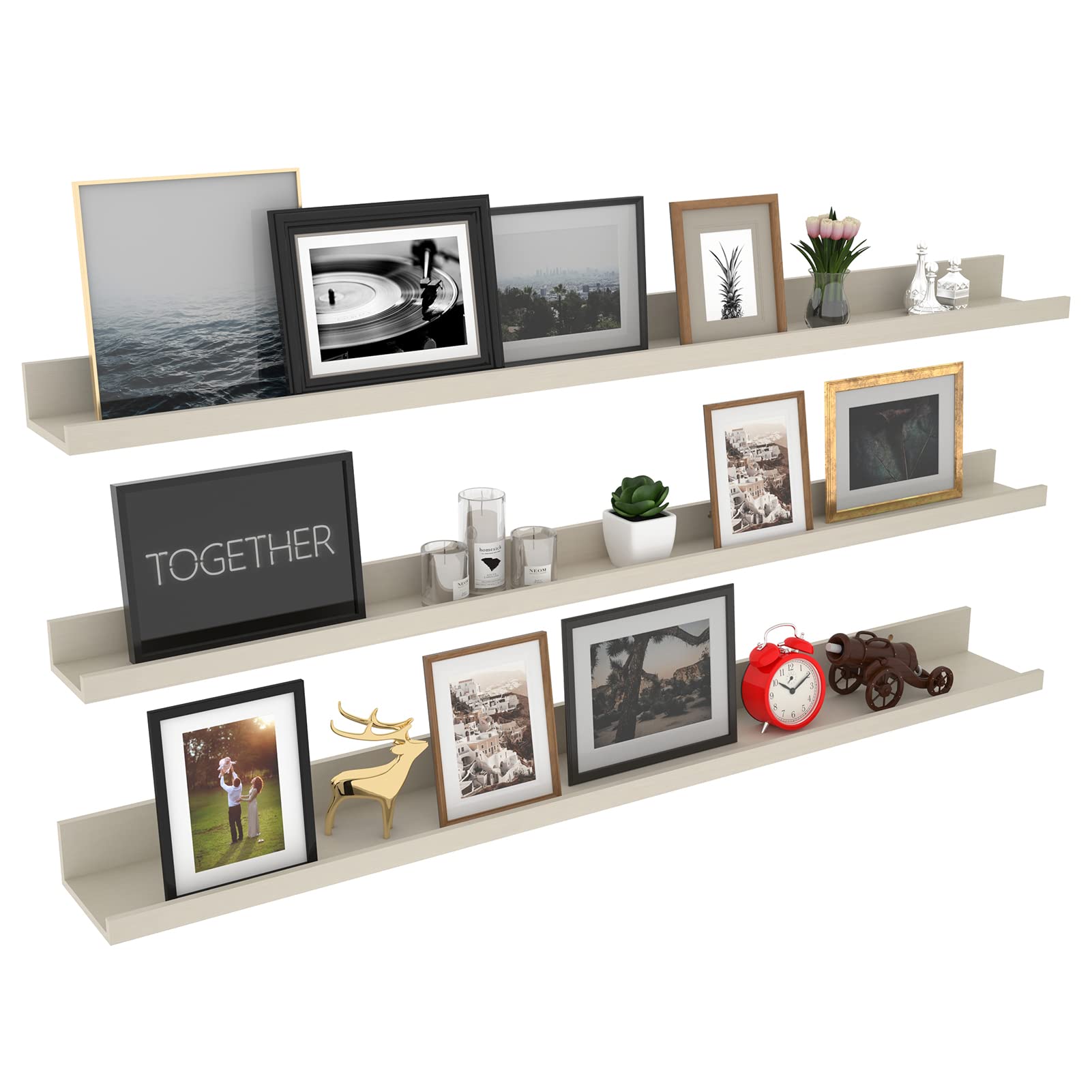 Giftgarden 47 Inch Floating Shelves for Wall Creamy White Beige Wood-Grain, Long Picture Ledge Large Wooden Photo Shelf for Livi
