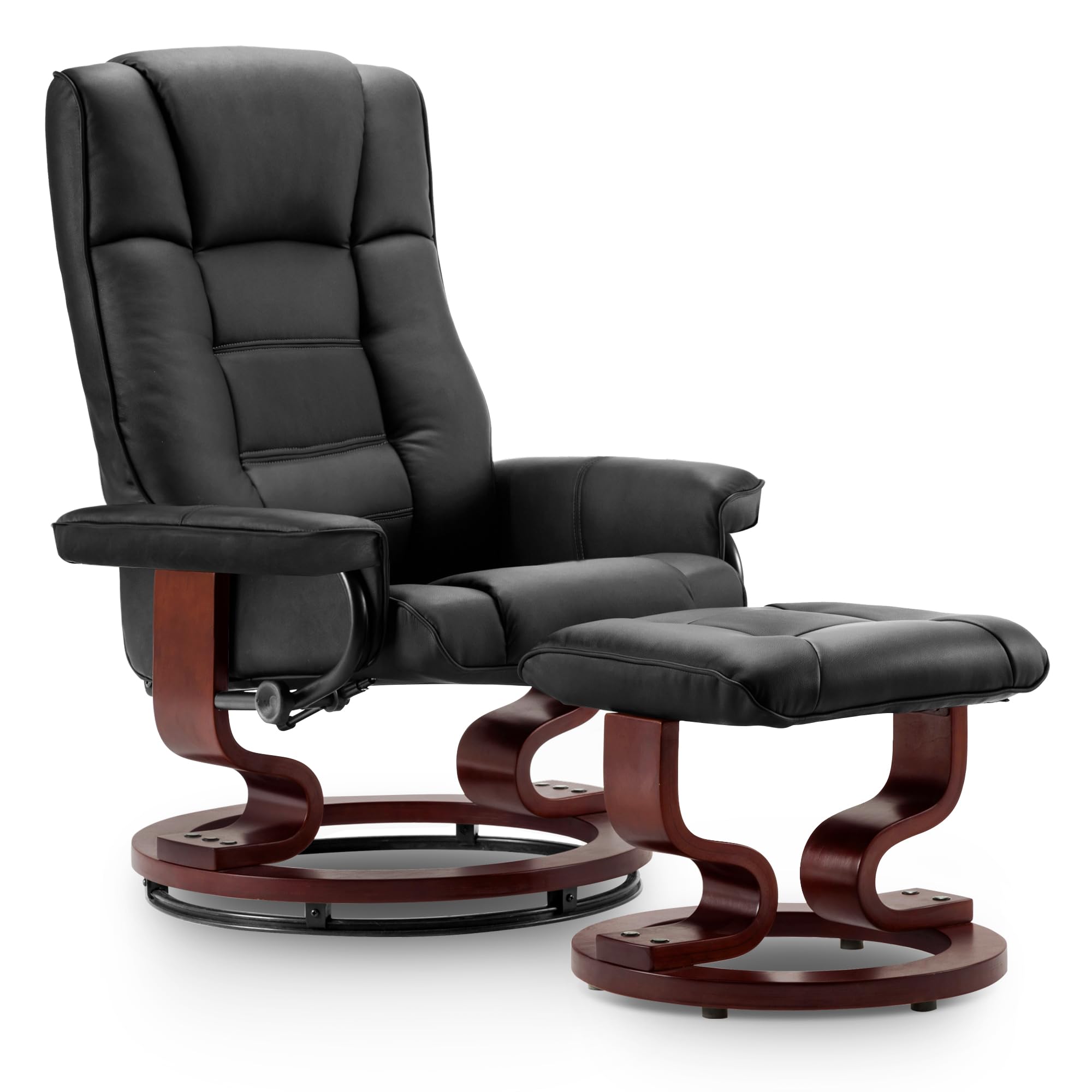 MCombo Manual Swivel Recliner with Ottoman, Chair Ottoman Set for RV Small Spaces, Living Room, Bedroom, Office 9019 (Faux Leath