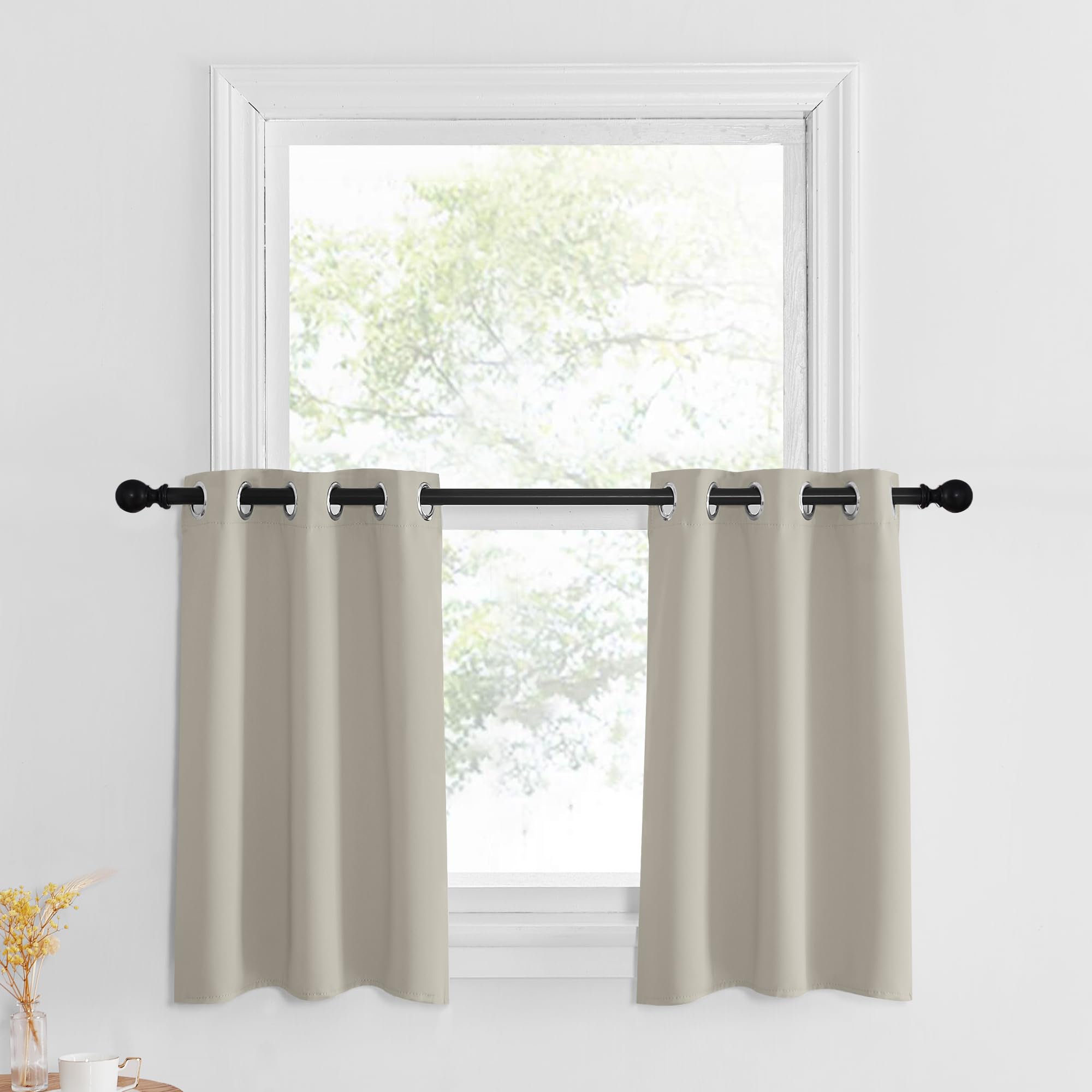 NICETOWN Blackout Curtain Valances, Short Cafe Curtains Kitchen Tiers, Room Darkening Small Window Curtains Treatment Set Gromme