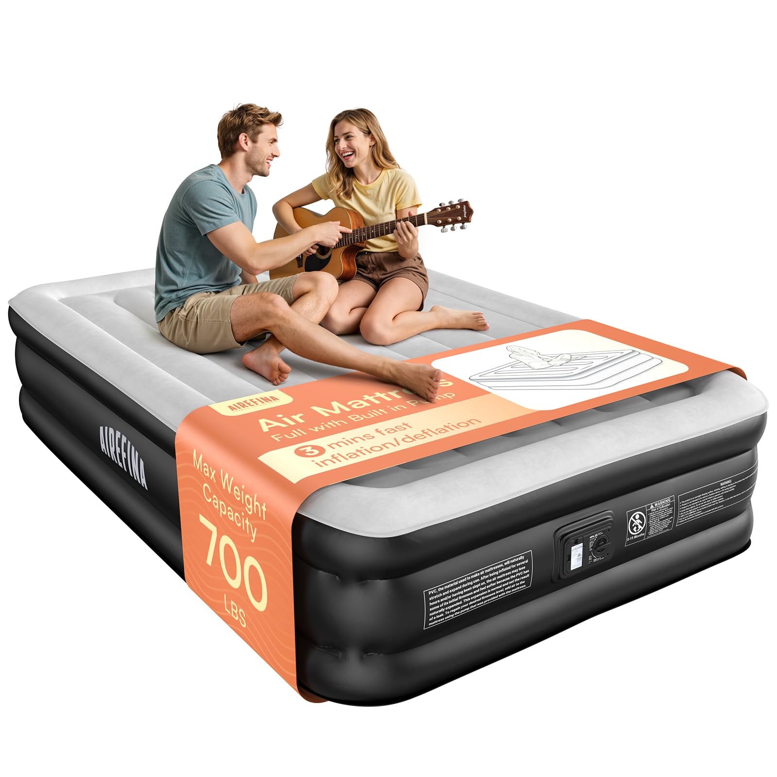 Airefina Air Mattress Full with Built in Pump, Upgraded 18 Raised Blow Up Mattress, Comfort Inflatable Mattress with Storage Bag