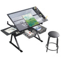 LifeSky Adjustable Glass Drafting Table - Height Adjustable Temped Glass Artists Drawing Table with Storage - Art Craft Desk Wor
